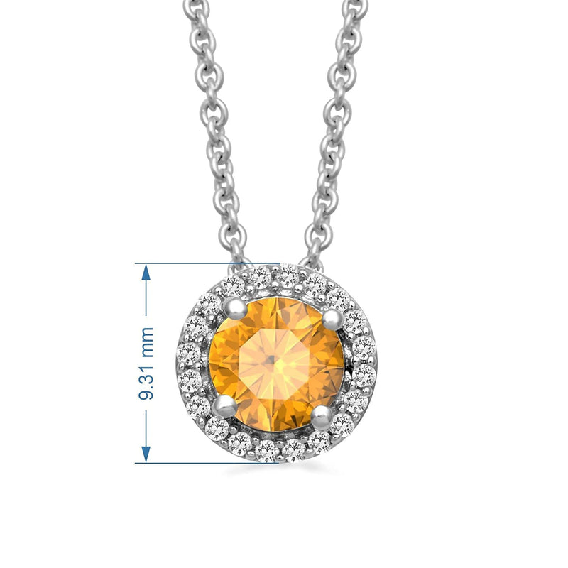 Jewelili Sterling Silver with Round Citrine and Created White Sapphire Halo Pendant Necklace