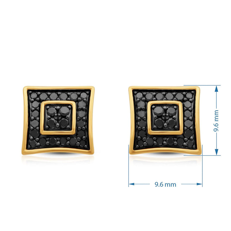 Jewelili 14K Yellow Gold Over Sterling Silver with 1/2 CTTW Treated Black Diamonds Stud Men's Earrings