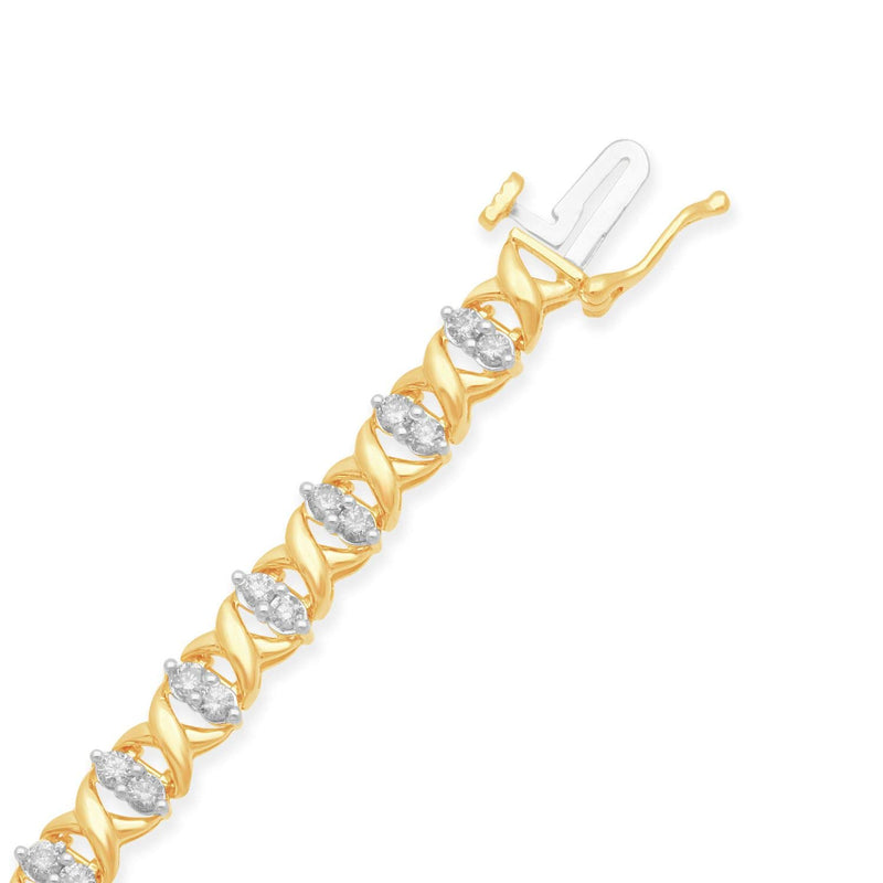 Jewelili Link Bracelet with Diamonds in 10K Yellow Gold 2.00 CTTW View 1