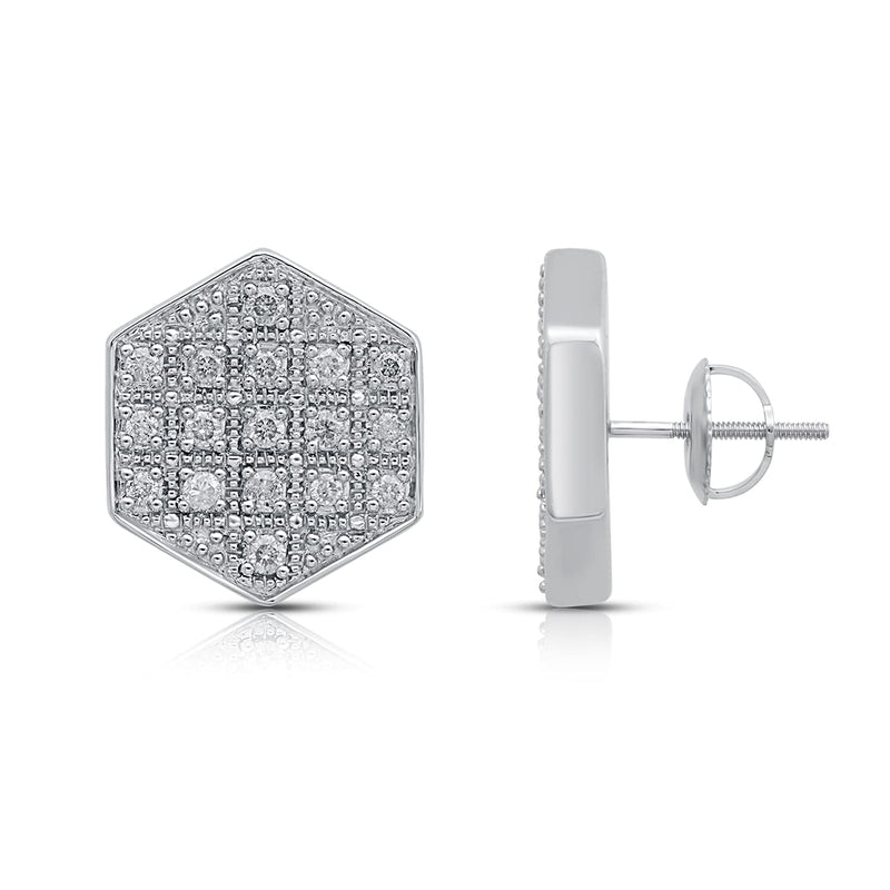 Jewelili Sterling Silver With 1/2 CTTW Natural White Round Diamonds Men's Stud Earrings