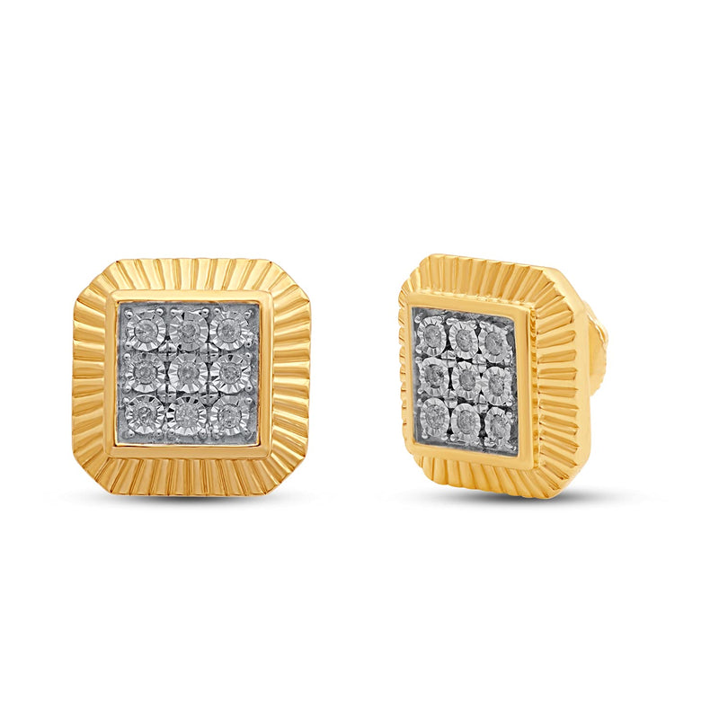 Jewelili Miracle Plate Men's Stud Earrings with Natural White Round Diamonds in 14K Yellow Gold over Sterling Silver 1/6 CTTW View 1