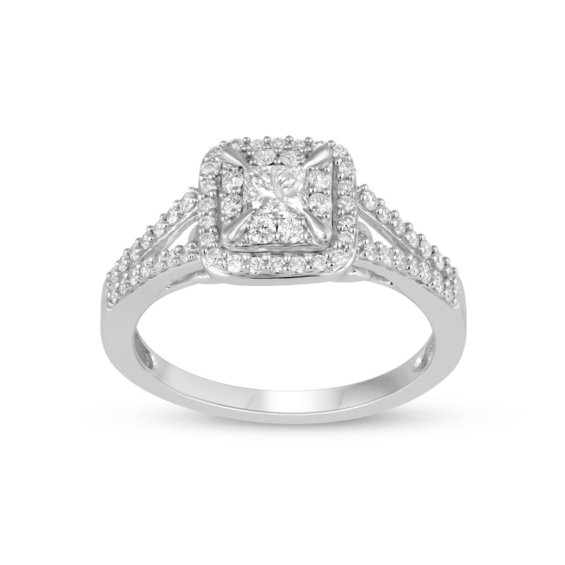 Jewelili Engagement Ring with White Diamonds in 10K White Gold 3/4 CTTW View 1