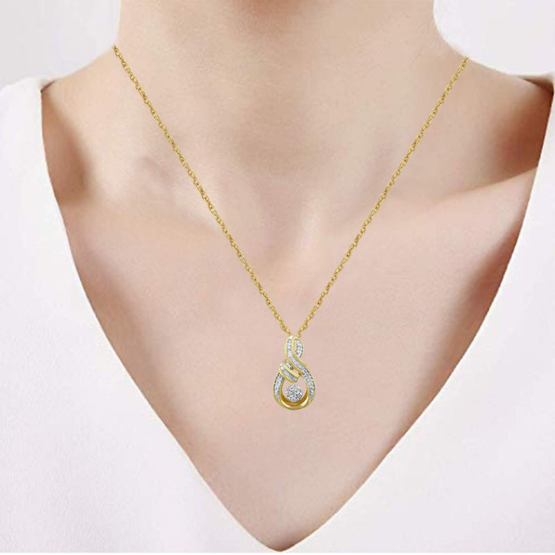 Jewelili 10K Yellow Gold With 1/6 CTTW Natural White Diamond Pendant Necklace