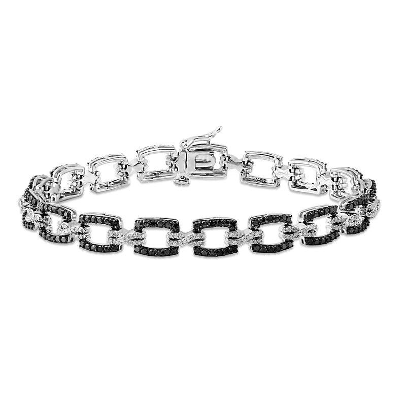 Jewelili Bracelet with Treated Black Diamonds and White Diamonds in Sterling Silver 1.00 CTTW View 1