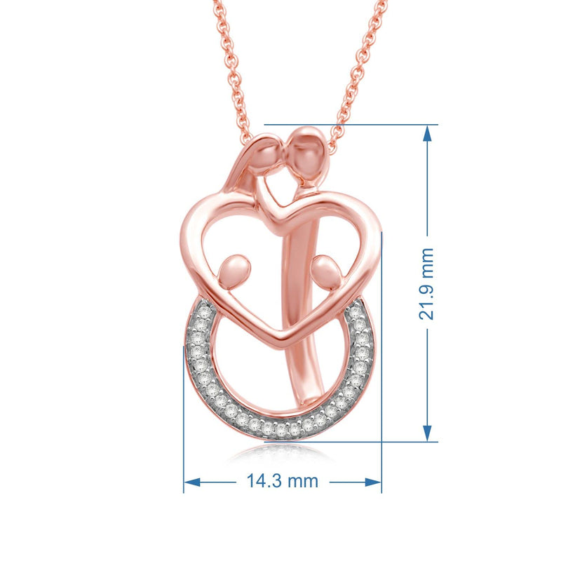 Jewelili Parents with Two Children Pendant Necklace with Diamonds in 14K Rose Gold over Sterling Silver 1/10 CTTW View 4