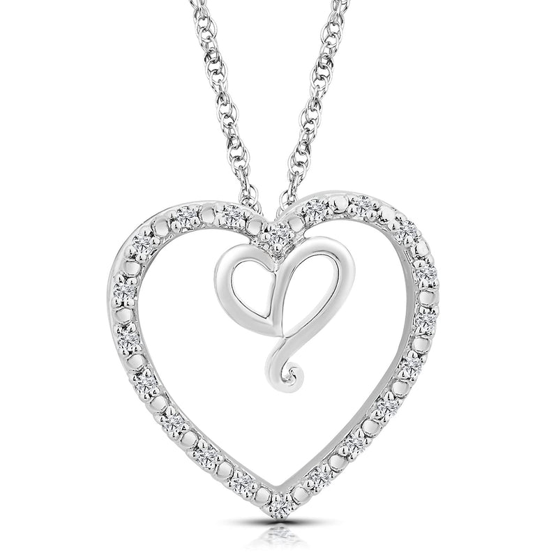 Jewelili Steal Her Heart Pendant Necklace with Natural White Round Diamonds in Sterling Silver 1/10 CTTW 