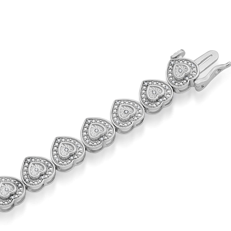 Jewelili Link Bracelet with Natural White Round Miracle Plated Diamonds in Sterling Silver 1/4 CTTW View 3