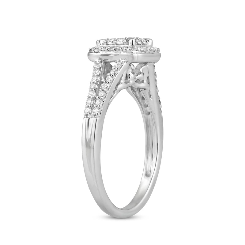 Jewelili Engagement Ring with White Diamonds in 10K White Gold 3/4 CTTW View 4