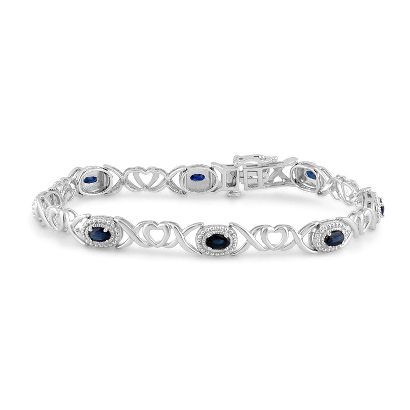 Jewelili Bracelet Oval Shape Blue Sapphire in Sterling Silver