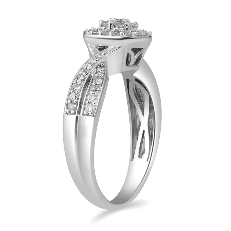 Jewelili Sterling Silver with 1/2 CTTW Natural White Round Shape Diamonds Engagement Ring