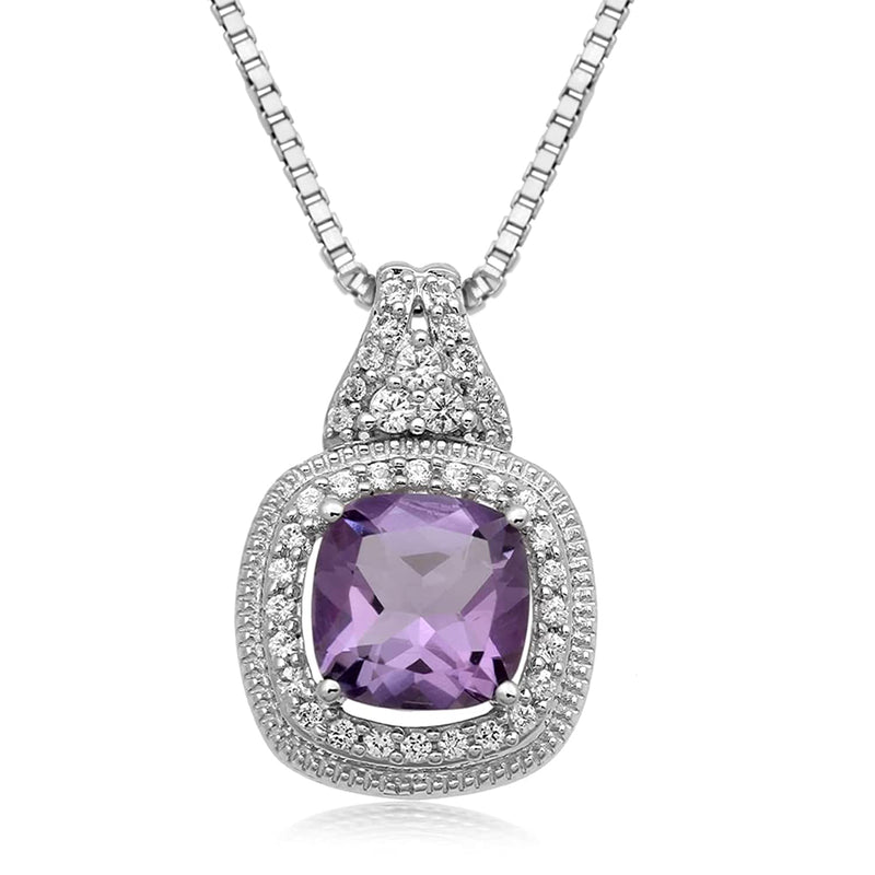Jewelili Pendant Necklace and Ring Box Set in Cushion Cut Amethyst and Round Created White Sapphire in Sterling Silver Jewelry View 2