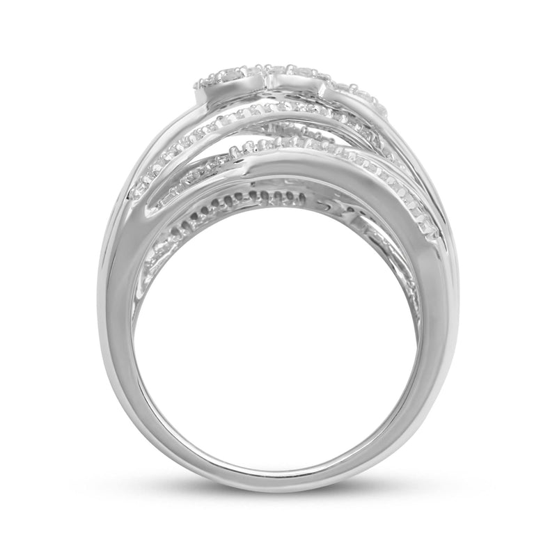 Jewelili Sterling Silver With 1/2 CTTW Round Natural White Diamonds Ring