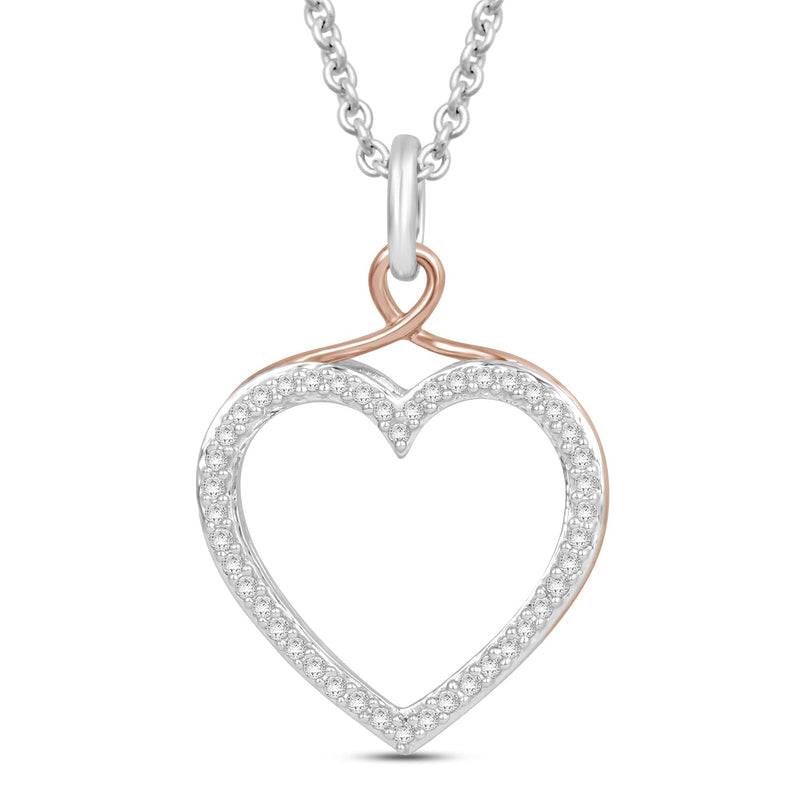 Jewelili Heart Pendant Necklace with Natural White Round Diamonds in 10K Rose Gold over Sterling Silver 1/5 CTTW View 1