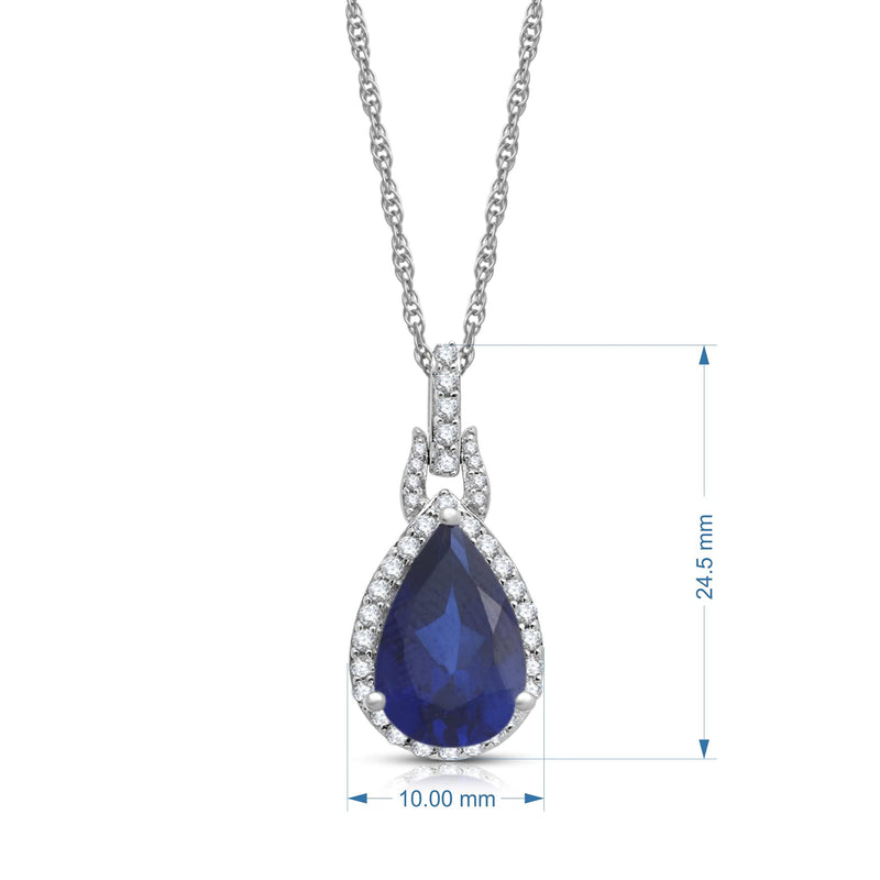 Jewelili Teardrop Pendant Necklace with Created Sapphire and Created White Sapphire with Natural White Diamonds in 10K White Gold View 3