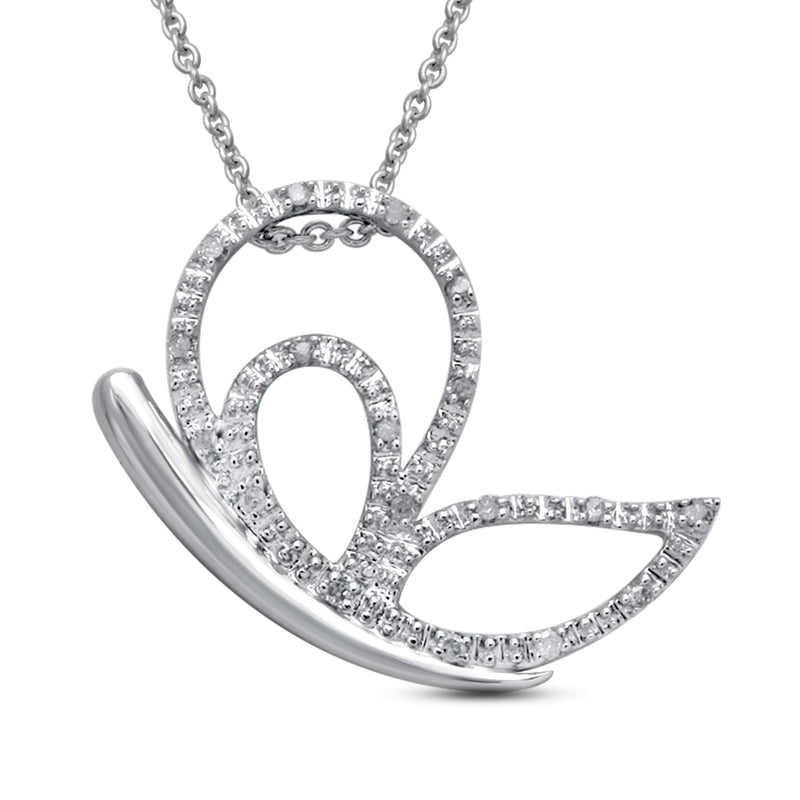 Jewelili Sterling Silver With White Diamonds Butterfly Pendant Necklace