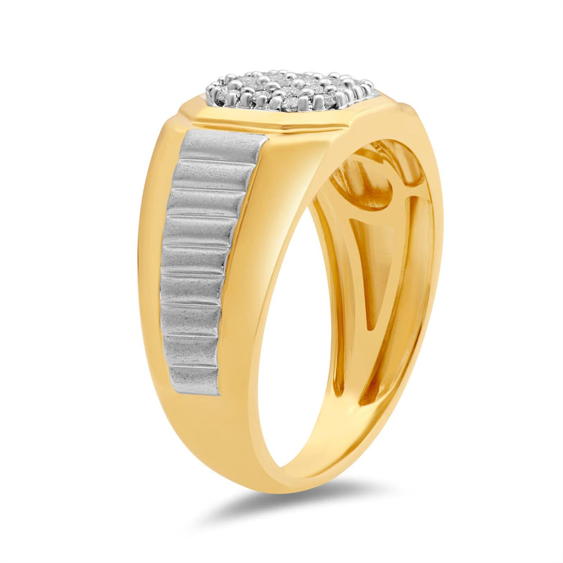 Jewelili Yellow Gold over Sterling Silver With 1/4 CTTW Natural White Round Diamonds Men's Ring