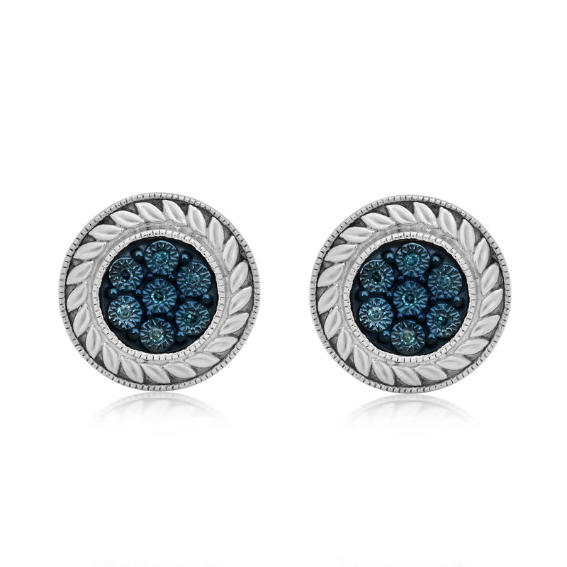 Jewelili Stud Earrings with Treated Blue Diamond Accent in Sterling Silver View 4