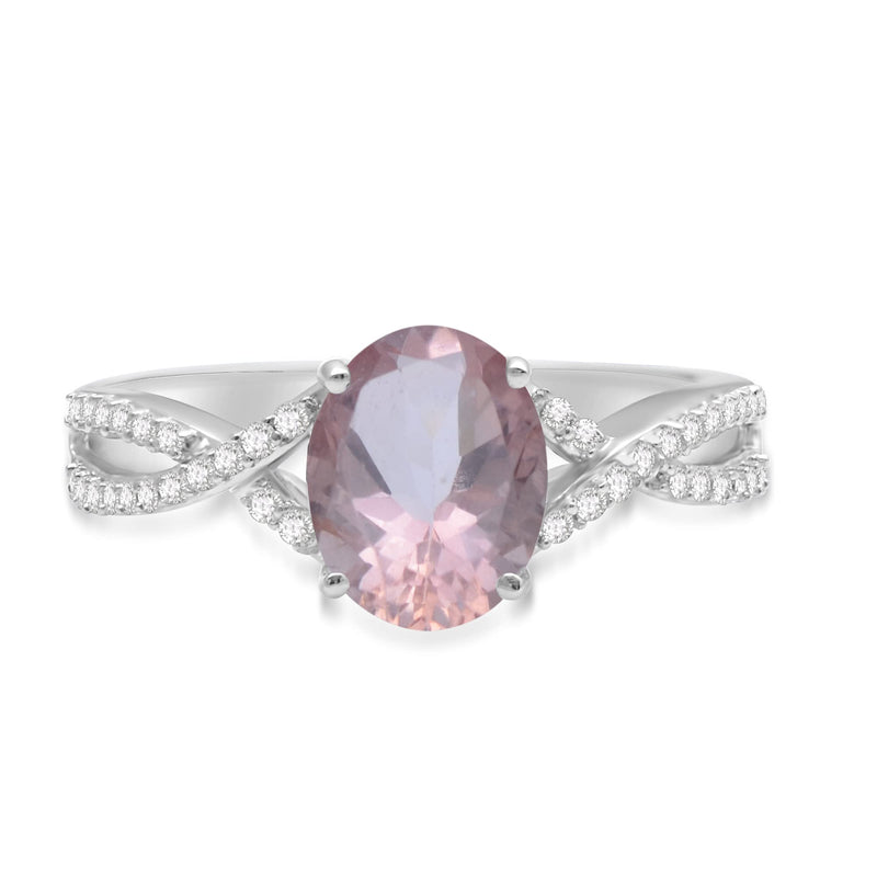 Jewelili Sterling Silver Oval Cut Morganite and Round Created White Sapphire Infinity Halo Engagement Ring