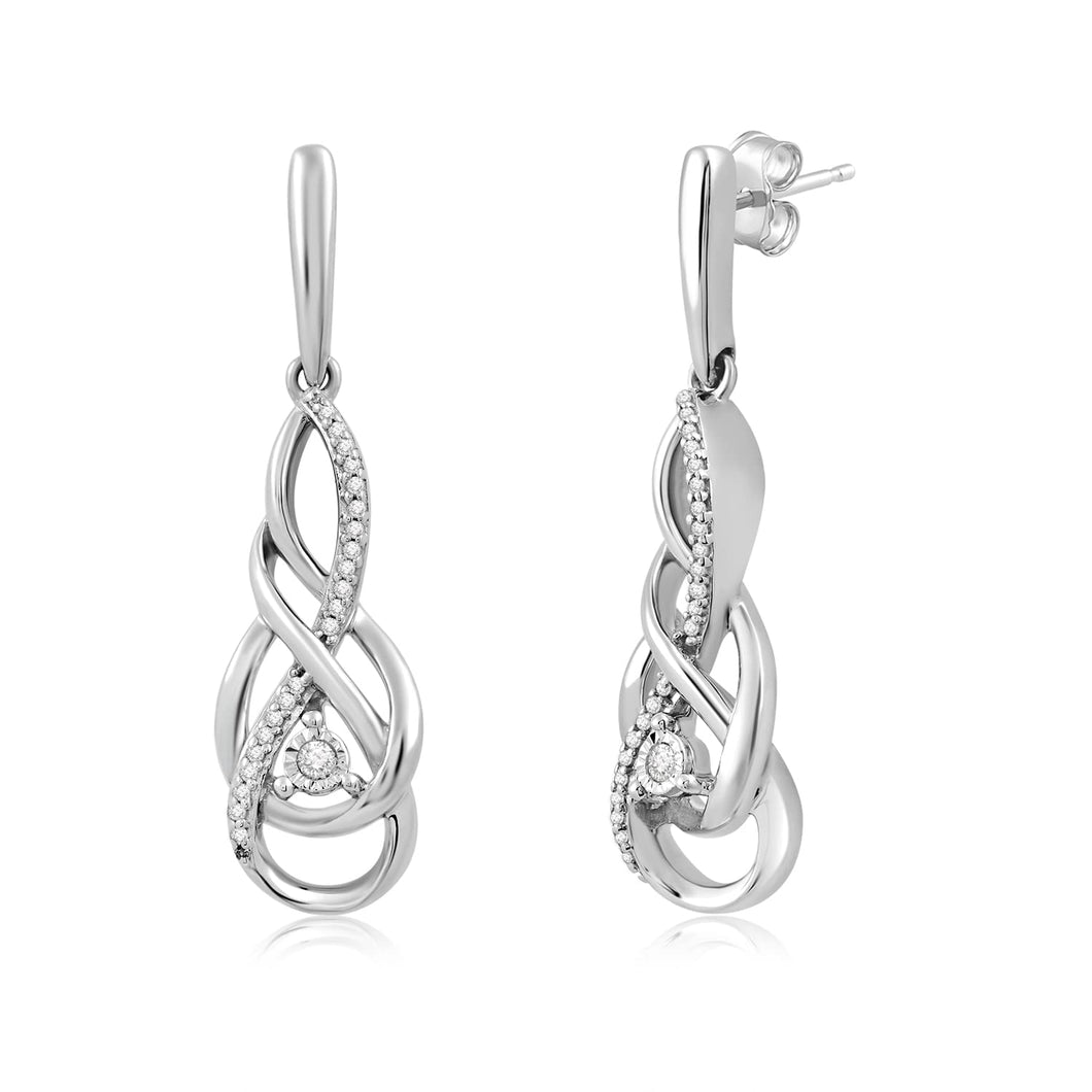 Jewelili Dangle Earrings with Natural White Round Diamonds in Sterling Silver 1/10 CTTW View 1