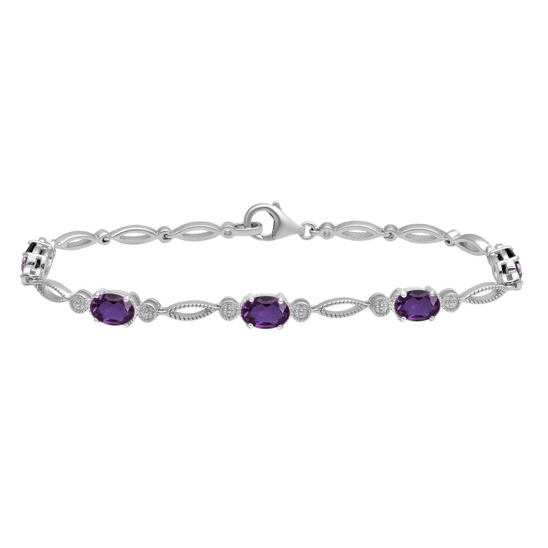 Jewelili Fashion Bracelet with Oval Shape Amethyst in Sterling Silver View 1