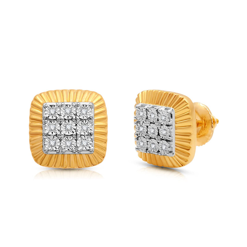 Jewelili Miracle Plate Men's Stud Earrings with Natural White Round Diamonds in 14K Yellow Gold over Sterling Silver View 1