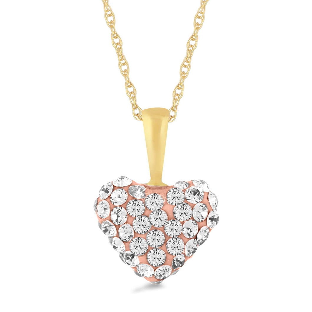 Jewelili Zirconia Heart Pendant Necklace with Elements White Crystal in 10K Yellow Gold