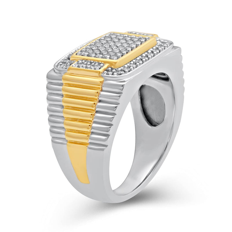 Jewelili Yellow Gold over Sterling Silver With 1/2 CTTW Natural White Round Diamonds Men's Ring