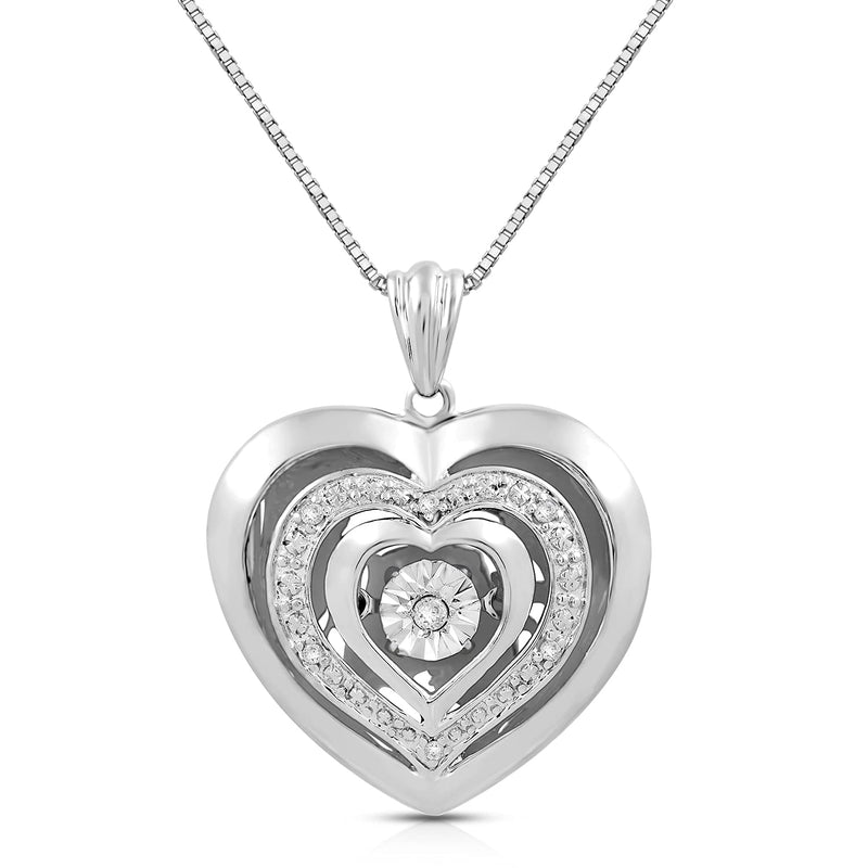 Jewelili Sterling Silver With Natural White Diamonds Heart Pendant Necklace
