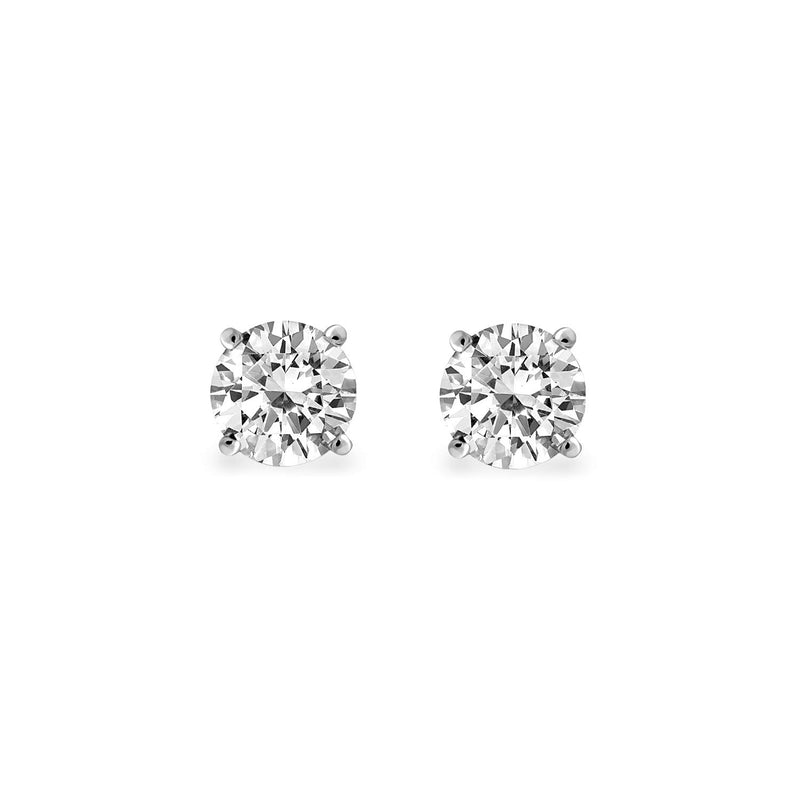 Jewelili Stud Earrings with Diamonds Solitaire in 14K White Gold 1.00 CTTW View 2