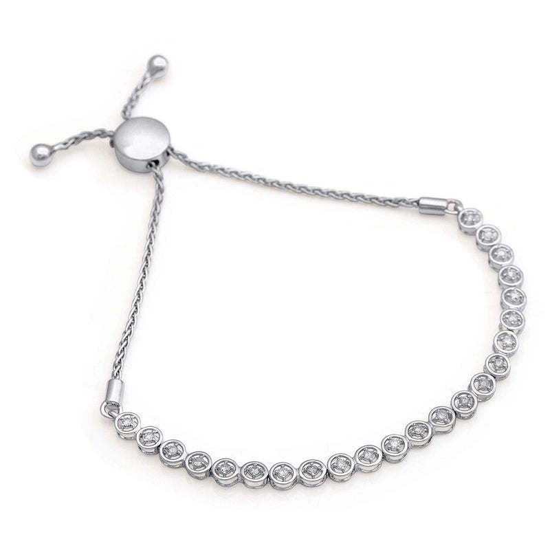 Jewelili Bolo Bracelet with Natural White Round Diamonds in Sterling Silver 1/2 CTTW View 2