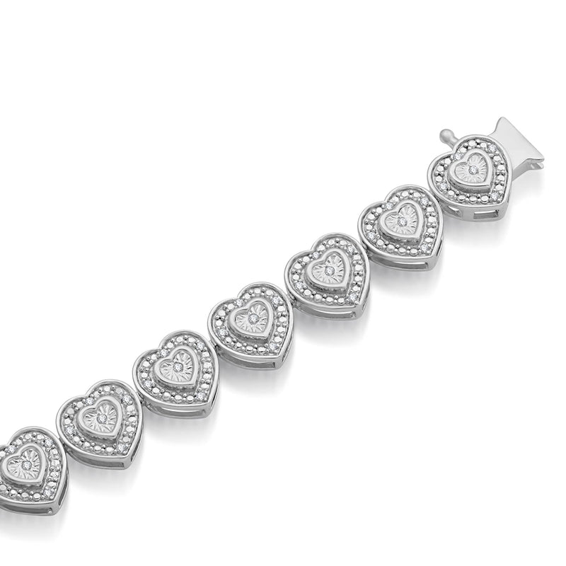 Jewelili Link Bracelet with Natural White Round Miracle Plated Diamonds in Sterling Silver 1/4 CTTW View 4