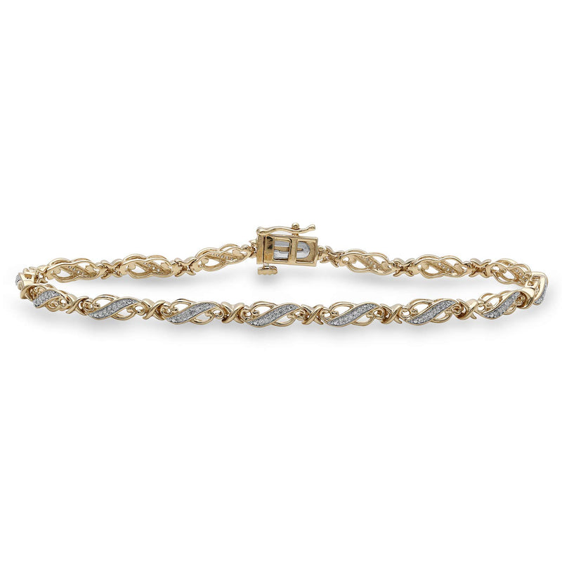 Jewelili Bracelet with Round Natural White Diamonds in 18K Yellow Gold over Sterling Silver 1/4 CTTW 8"