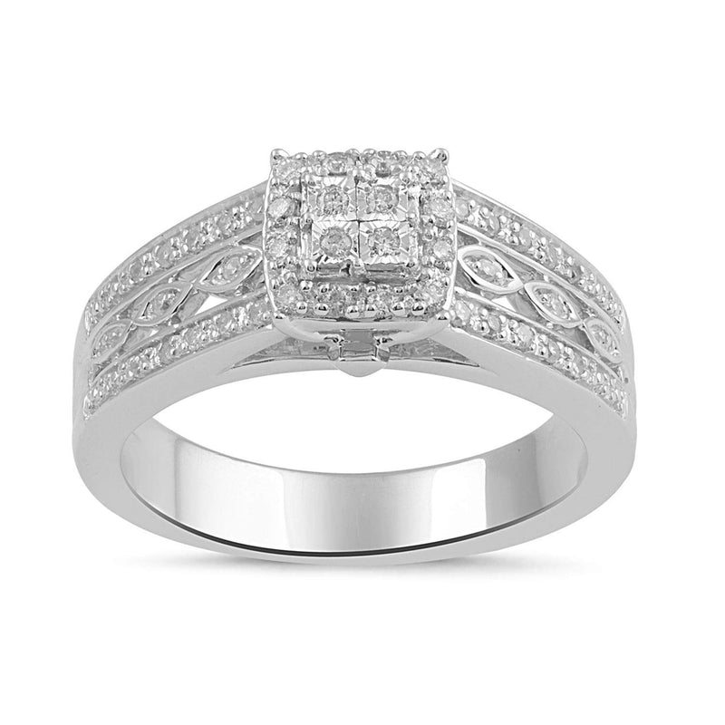 Jewelili Sterling Silver With 1/4 CTTW Natural White Round Diamonds Bridal Ring