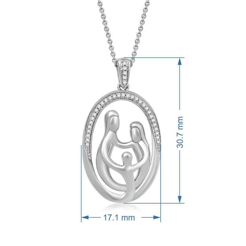 Jewelili Sterling Silver 1/10 CTTW Natural White Round Diamonds Parents with One Child Family Pendant Necklace