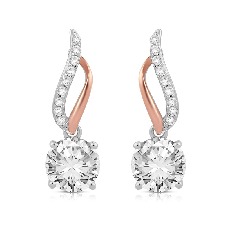 Jewelili Dangle Earrings with Created White Sapphire in 14K Rose Gold over Sterling Silver view 2
