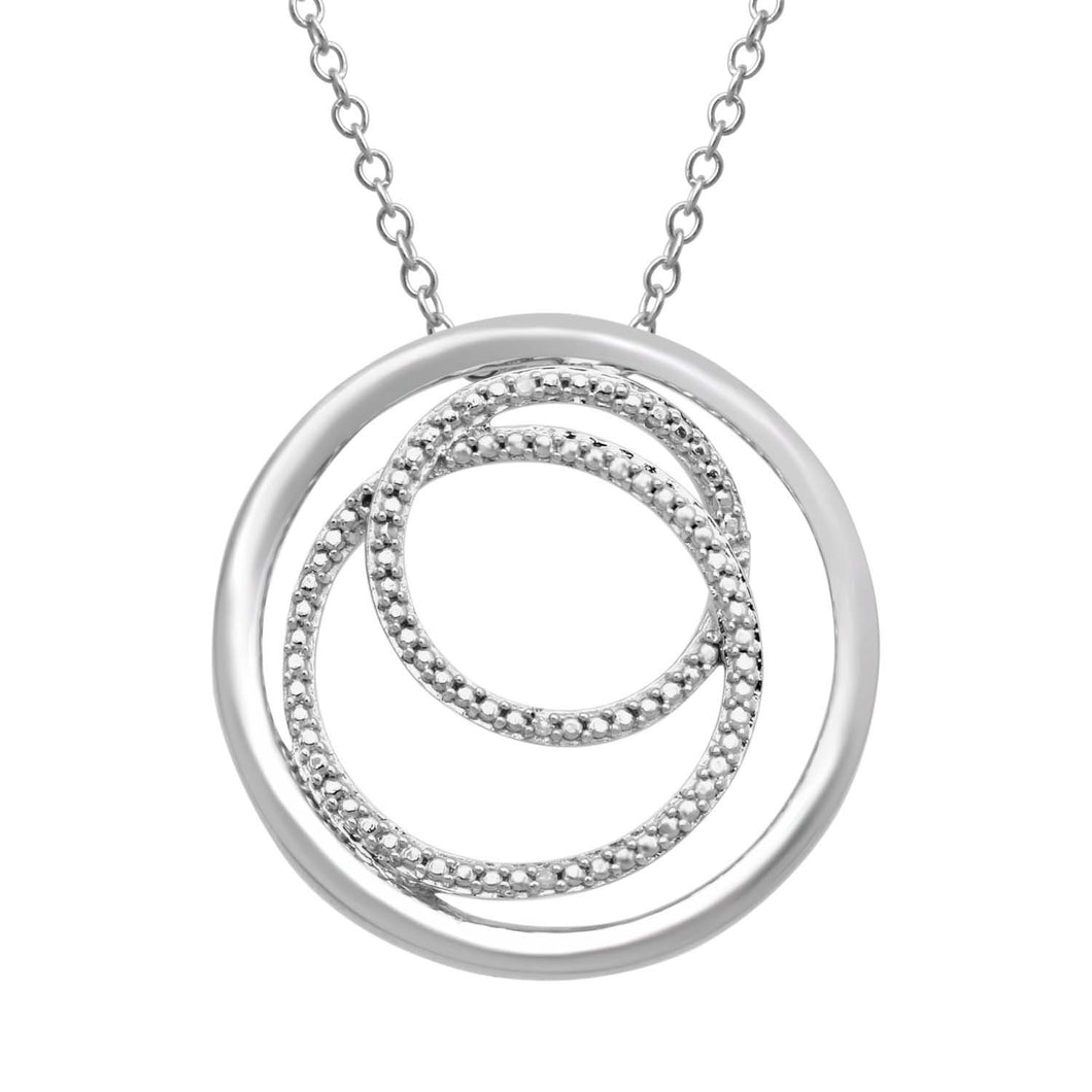 Jewelili Sterling Silver With Round White Diamonds Multi Circle Pendant Necklace