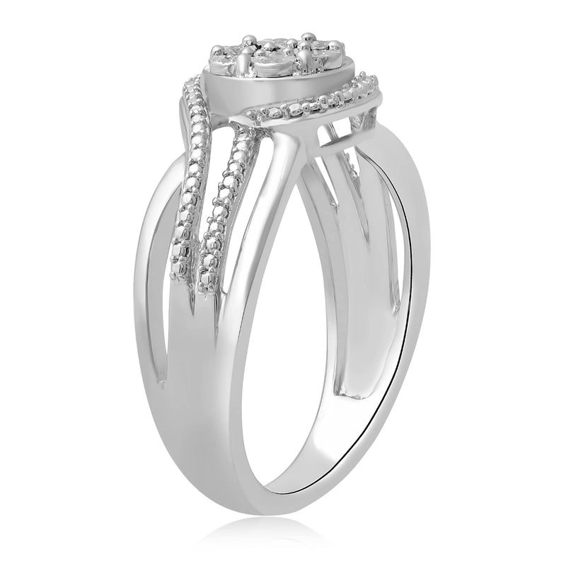 Jewelili Ring with Natural White Diamonds in Sterling Silver View 4