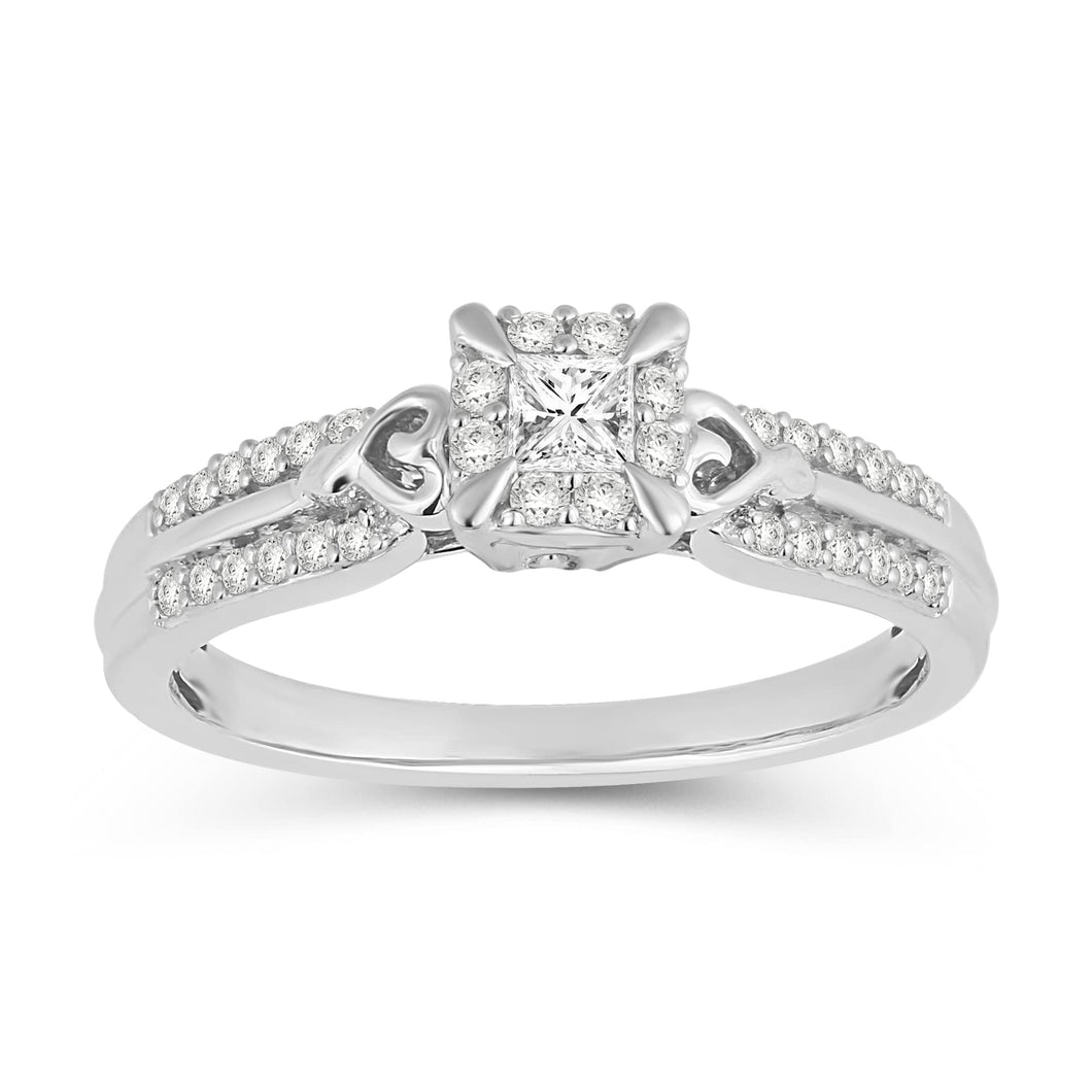 Jewelili Engagement Ring with Diamonds in 10K White Gold 1/3 CTTW View 1