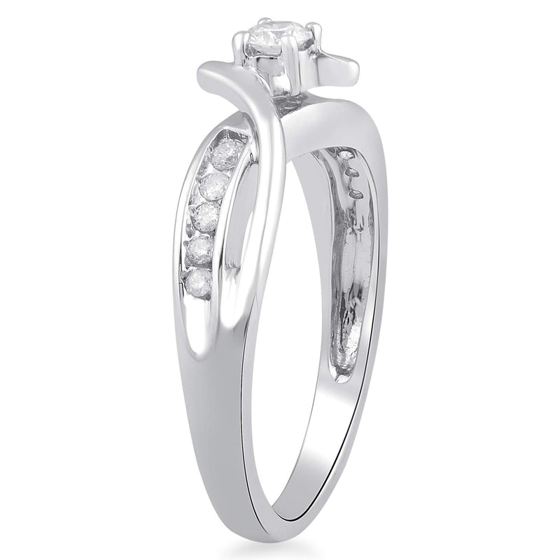 Jewelili Engagement Ring with Natural White Diamond in 10K White Gold 1/4 CTTW View 2