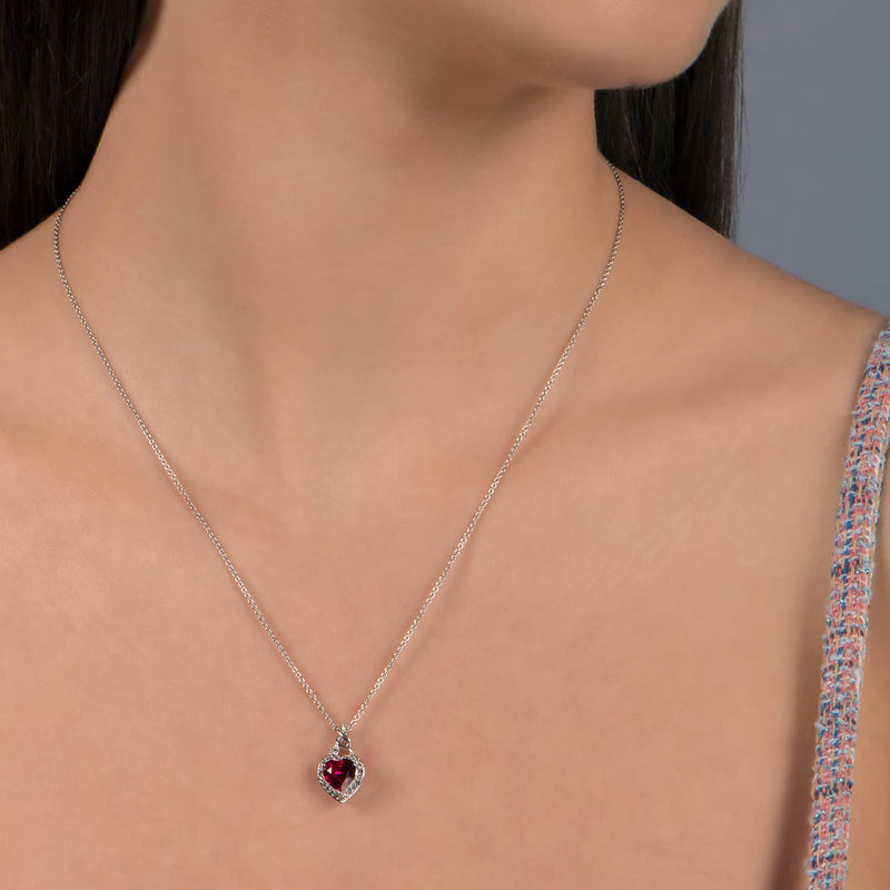 Jewelili Heart Pendant Necklace with Created Ruby and Created White Sapphire in Sterling Silver View 1
