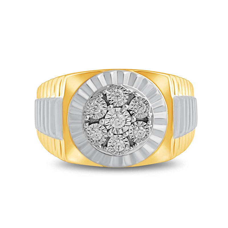Jewelili Men's Ring with Natural White Round Diamonds in Yellow Gold over Sterling Silver 1/5 CTTW View 2