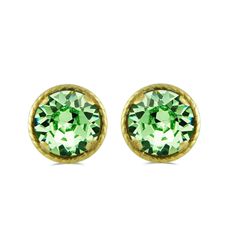 Jewelili 10K Yellow Gold With Round Peridot Cubic Zirconia Crystal Stud Earrings