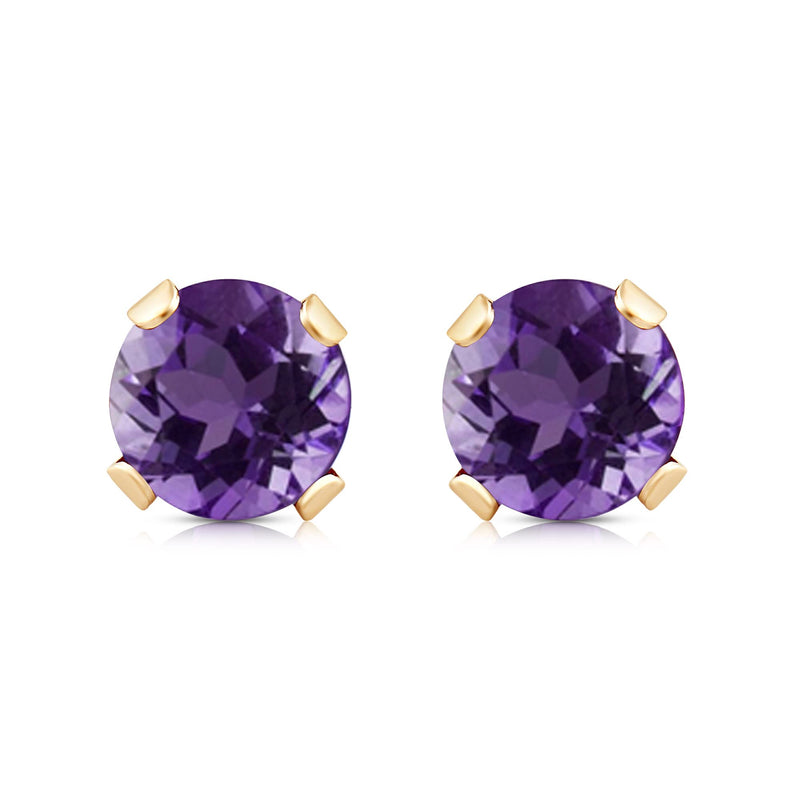 Jewelili Stud Earrings with Round Shape Amethyst in 10K Yellow Gold view 7