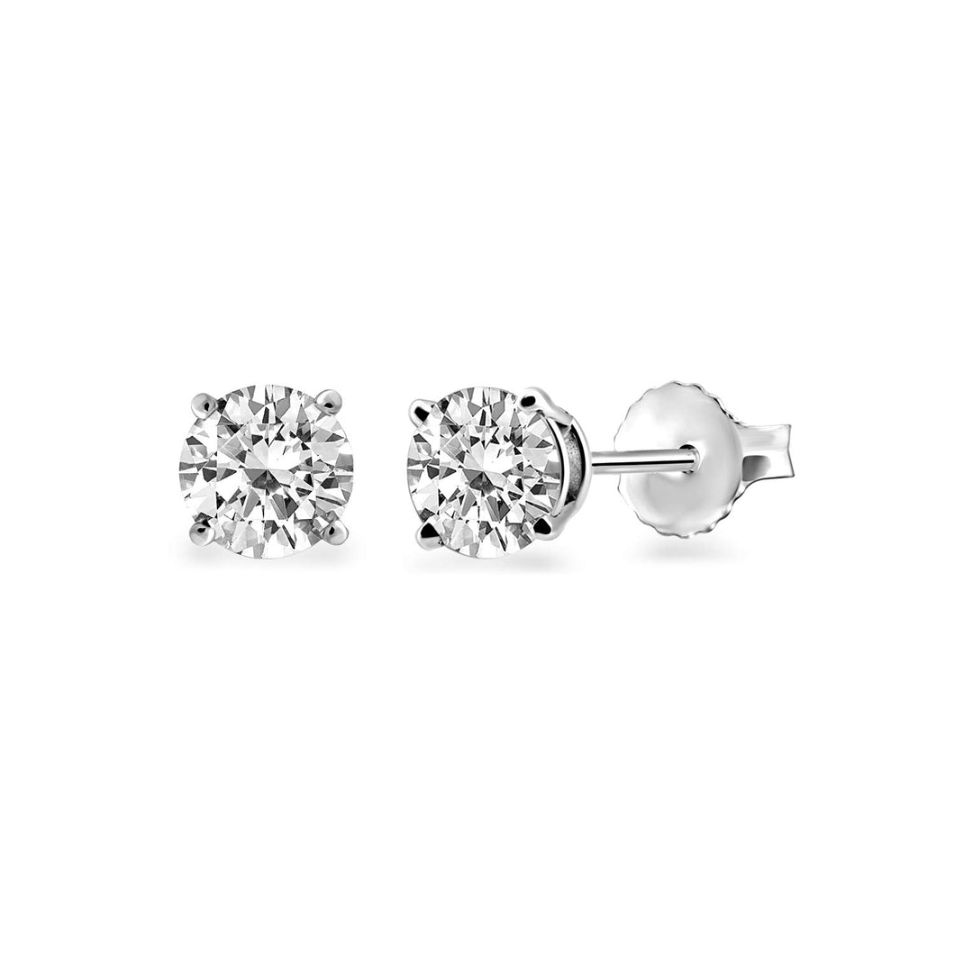 Jewelili Stud Earrings with Diamonds Solitaire in 14K White Gold 1.00 CTTW View 1