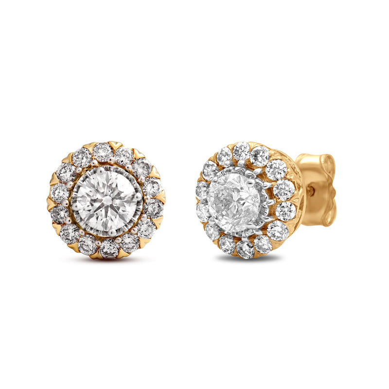 Jewelili 10K Yellow Gold With 1/3 CTTW Natural White Diamond Stud Earrings