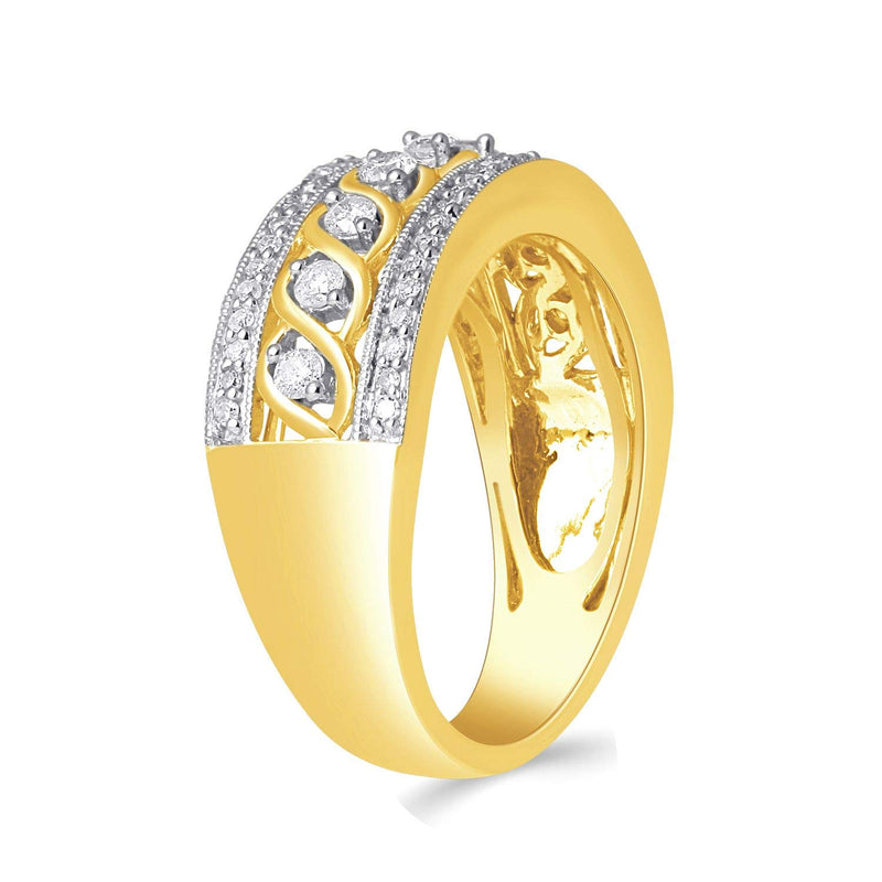 Jewelili 10K Yellow Gold with 1/2 CTTW Natural White Round Diamonds Anniversary Ring