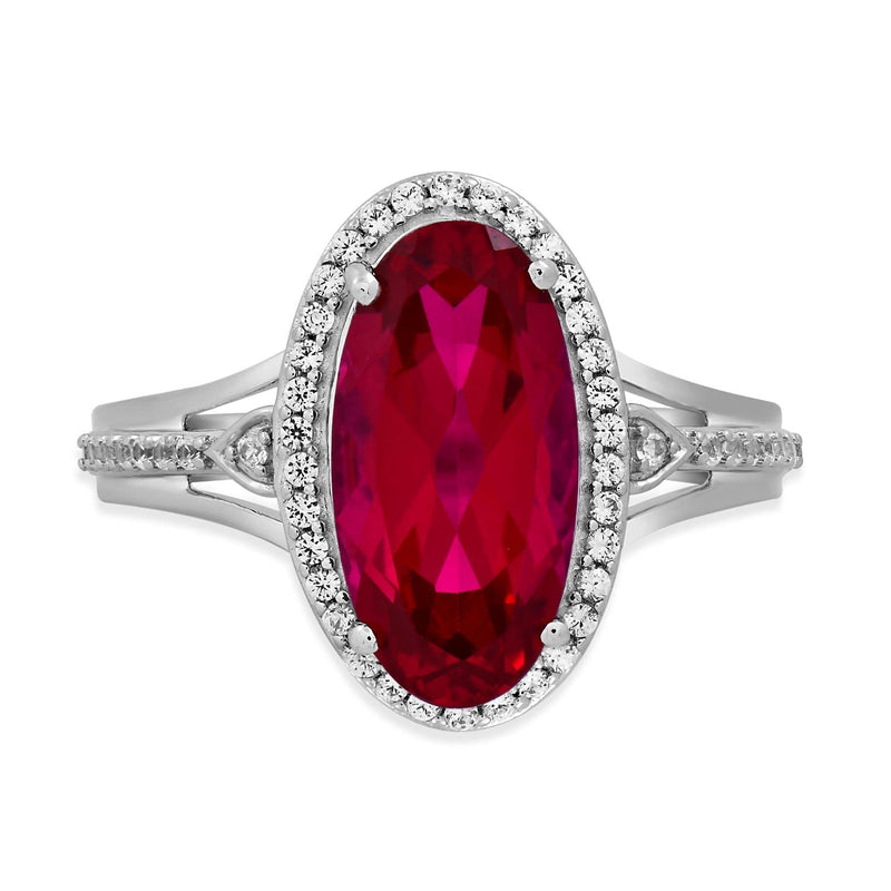 Jewelili Sterling Silver With Created Ruby and Created White Sapphire Halo Engagement Ring