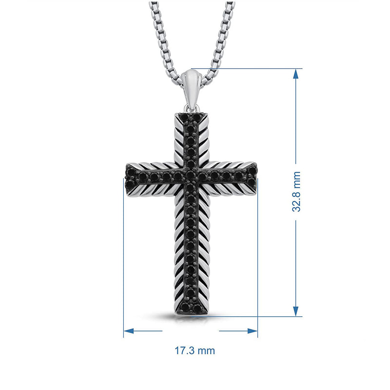 Jewelili Sterling Silver With 1/2 CTTW Treated Black Round Diamonds Men's Cross Pendant Necklace