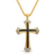 Load image into Gallery viewer, Jewelili 14K Yellow Gold over Sterling Silver Black Rhodium With 1/2 CTTW Treated Black Diamonds and Natural White Round Diamonds Men&#39;s Cross Pendant Necklace
