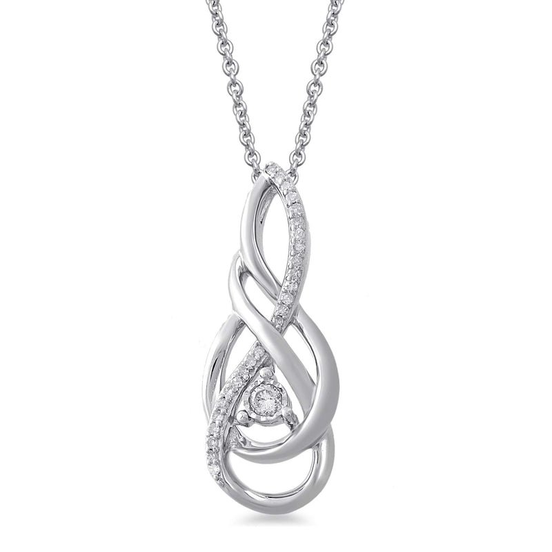 Jewelili Sterling Silver With 1/10 CTTW Round Natural White Diamonds Twisted Pendant Necklace